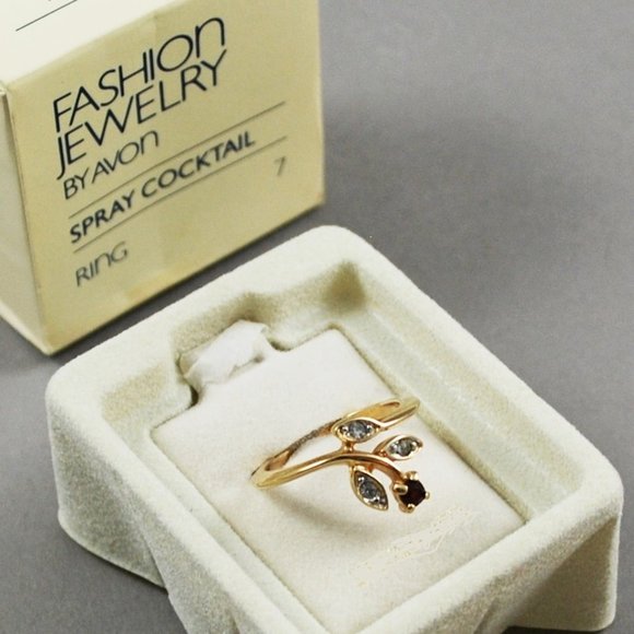 1982 Vintage Avon Spray Cocktail Rhinestone Ring Size 7 - Picture 5 of 14